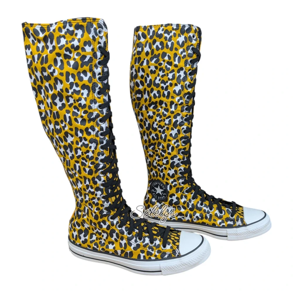 Converse 2013 XXHI Leopard Animal Print Knee High Elastic Laced Sneaker Boot 8